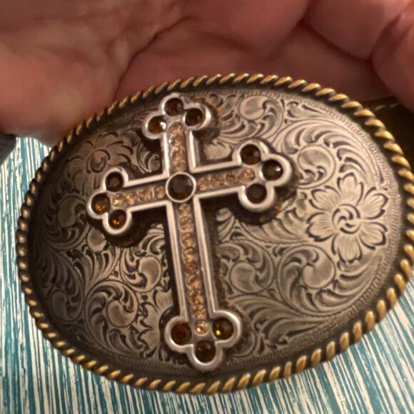 Nocona Men’s Jeweled Cross w/Braided Edges Leather/Silver Western/Cowboy Belt - Picture 13 of 13